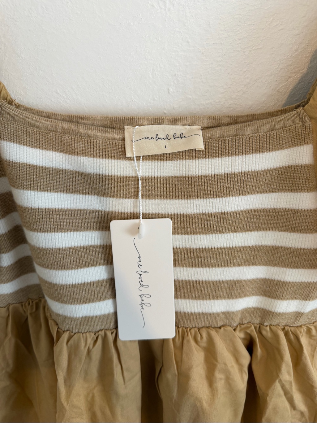 Nwts One Loved Babe Women’s Large Puff Sleeve Striped Babydoll Dress — image 5 of 8